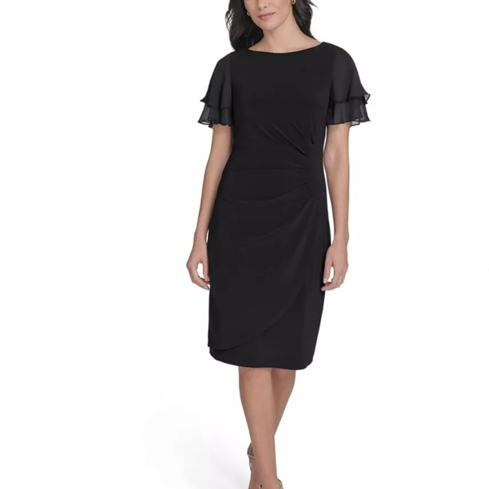 Jessica Howard Black Midi Dress with Ruffle Sleeves